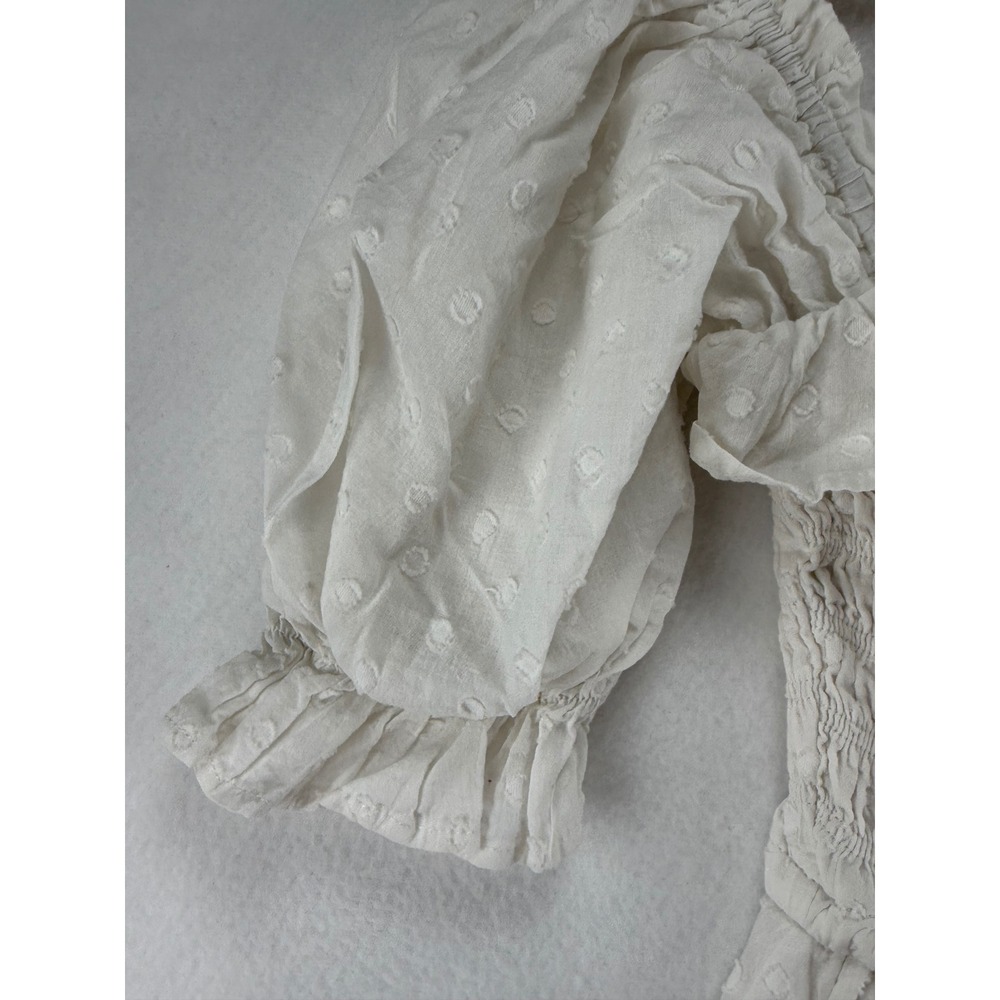 R.Yiposha White Swiss Dot Smocked Midi Dress Womens Medium Puff Slve Cottagecore - Picture 6 of 7